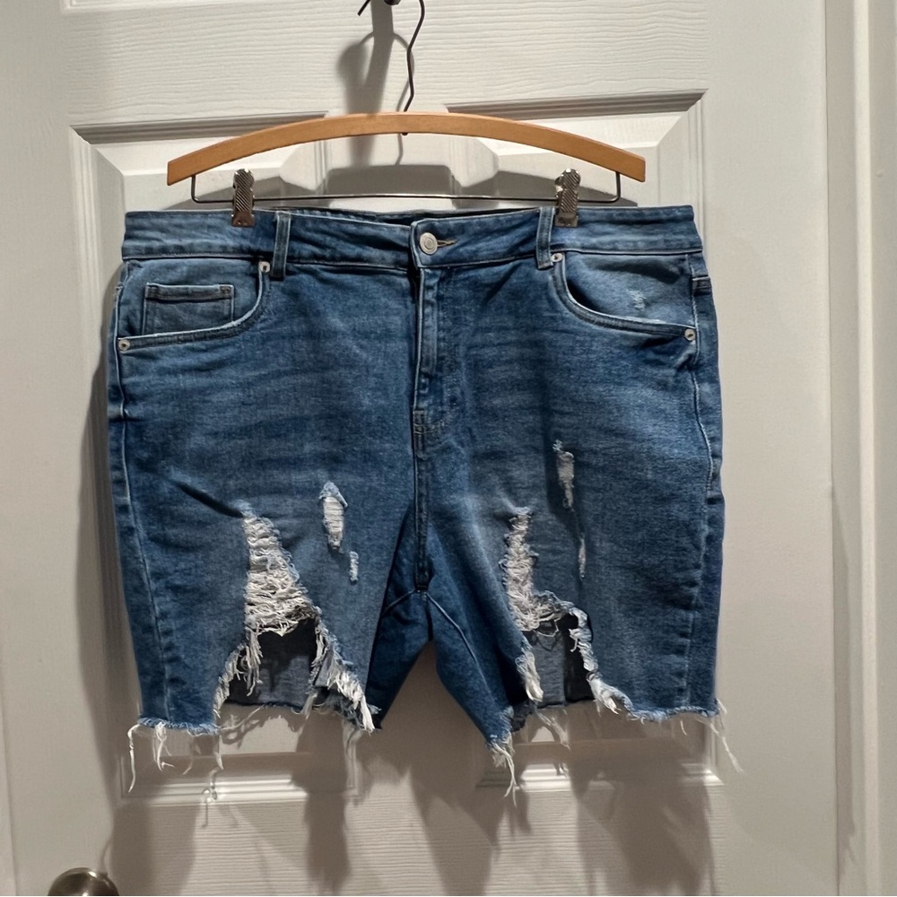 Distressed Blue Denim Shorts